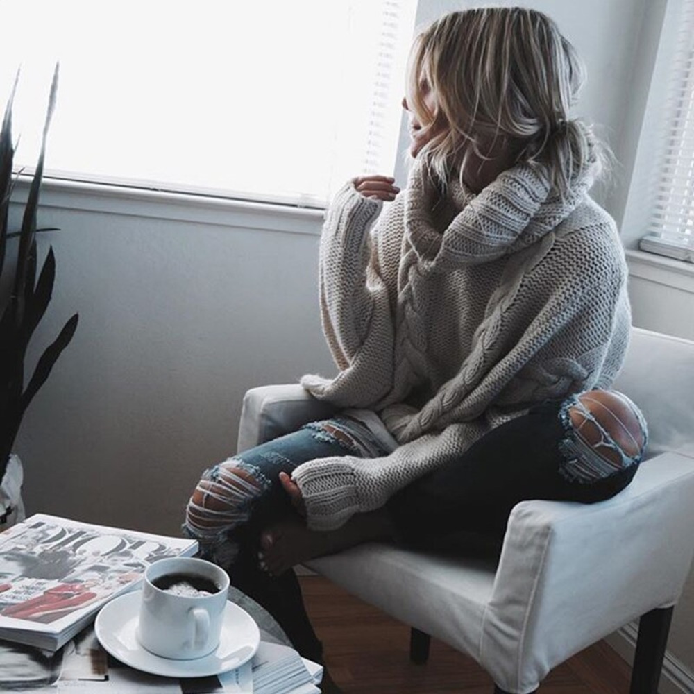 NEW Gray Cozy Turtleneck Cable Knit Sweater - Picture 6 of 6
